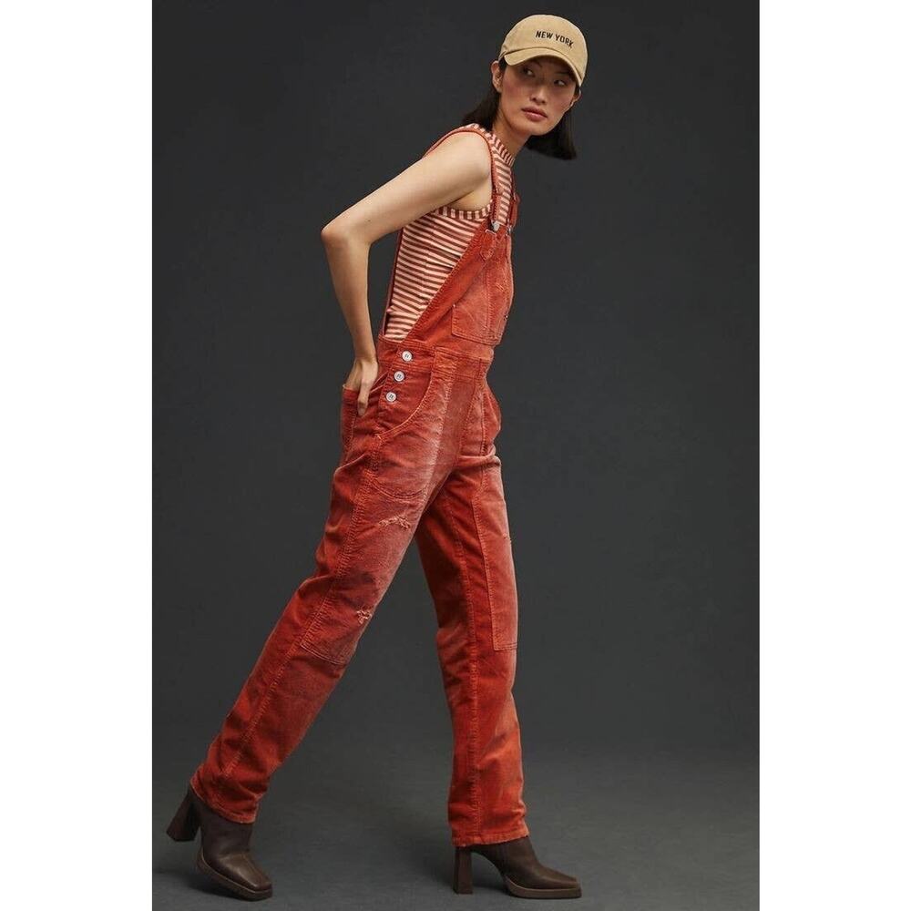 Anthropologie x PILCRO The Wanderer Corduroy Overalls Size 30 Distressed Orange - Picture 16 of 16